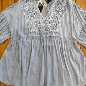 NWT A.N.A Blue Boho Swiss Dot Peasant Flowy Blouse 3/4 Sleeve Festival - Medium